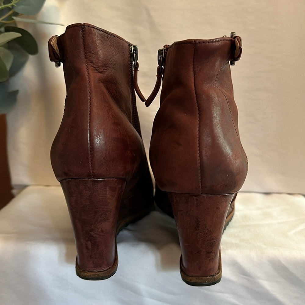 Anthropologie | Biala | distressed | burgundy brown | wedge | 39M/8 | booties - Picture 12 of 16